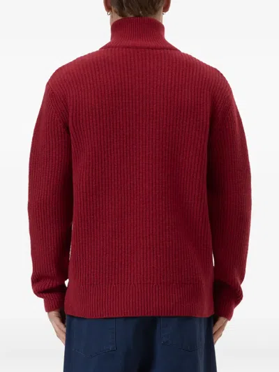 Closed Ribbed High-neck Jumper In Red