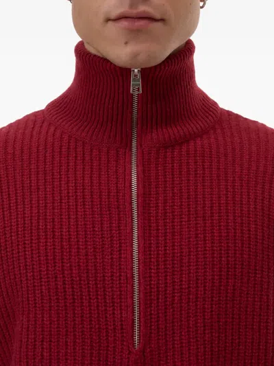 Closed Ribbed High-neck Jumper In Red