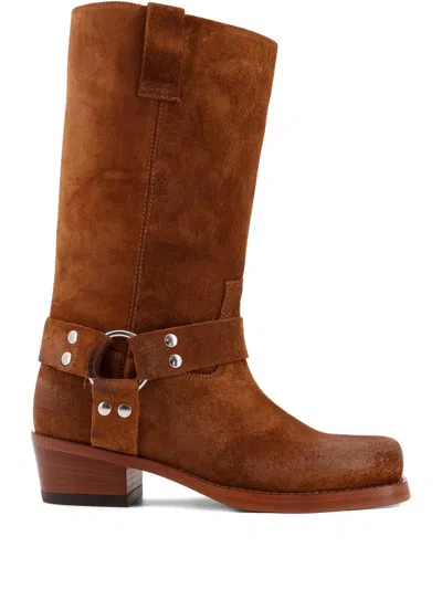 Paris Texas Waxed Suede Mid-calf Boots With Squared Toe In Brown