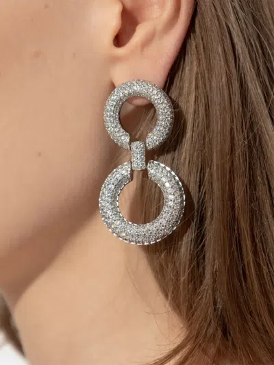 Self-portrait Two Tiered Crystal Hoop Earrings In Metallic