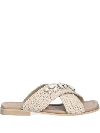 Inuikii Cross-strap Embellished Slides In Neutral