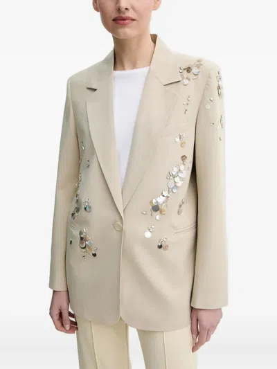 Isabelle Blanche Blazer With Rhinestone And Mother-of-pearl Embellishments In Neutral