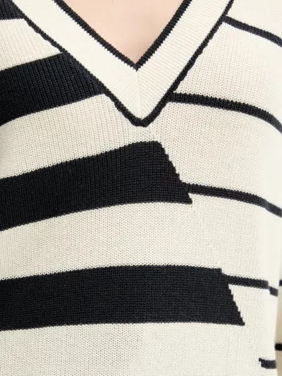 Desigual Variegated Stripe V-neck Sweater In White