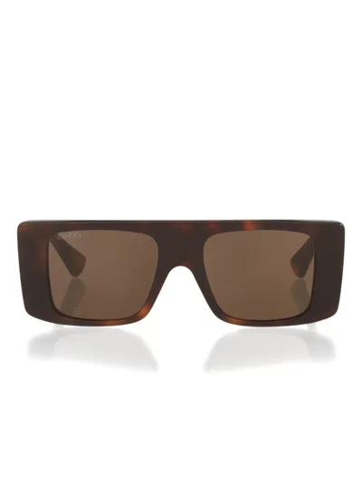 Gucci Rectangular Frame Sunglasses In Brown