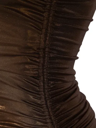 Sofia Erhan Shimmer-effect Drawstring Swimsuit In Brown