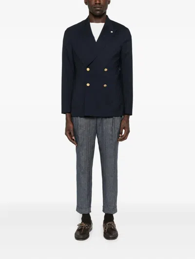 Manuel Ritz Double-breasted Long-sleeve Jacket In Blue