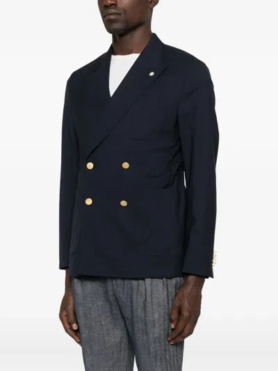 Manuel Ritz Double-breasted Long-sleeve Jacket In Blue