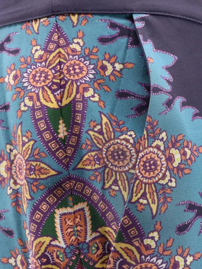 Etro Floral Print Silk Trousers In Blue