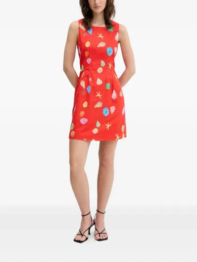 贝壳印花蝴蝶结迷你连衣裙