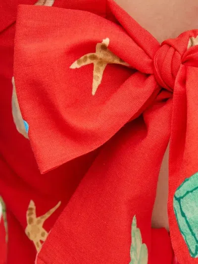 贝壳印花蝴蝶结迷你连衣裙