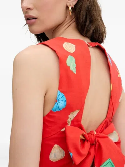 贝壳印花蝴蝶结迷你连衣裙