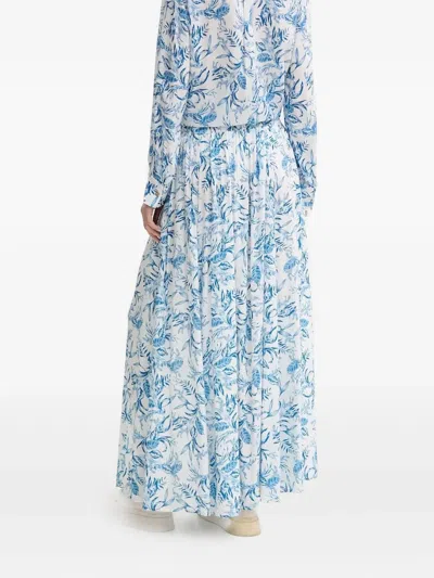Melissa Odabash Leaf-print Side-split Midi A-line Skirt In Blue
