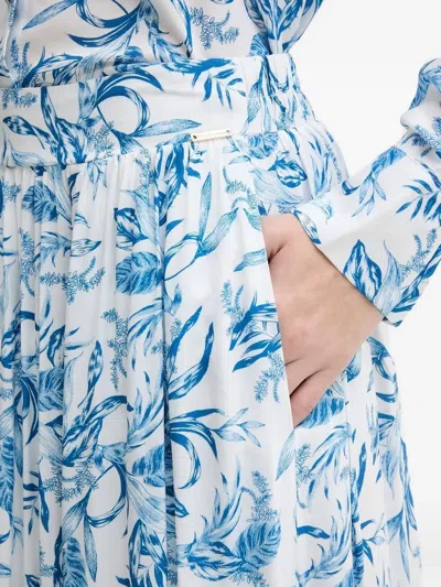 Melissa Odabash Leaf-print Side-split Midi A-line Skirt In Blue