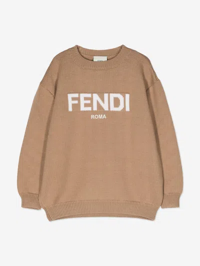 Fendi Kids Wool Knitted Logo Jumper In Brown