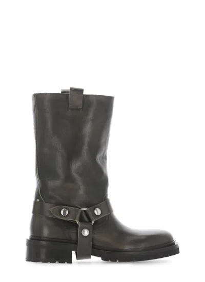 Golden Goose Kurt Boots In Black Leather With Buckle In Black