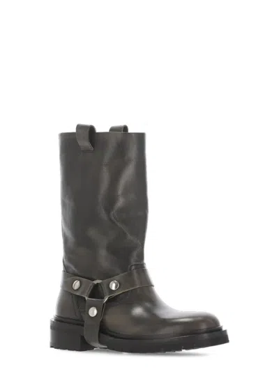 Golden Goose Kurt Boots In Black Leather With Buckle In Black
