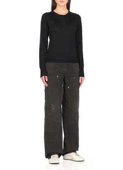 Golden Goose Black Merino Wool Sweater With Golden Applications For Women In Blue