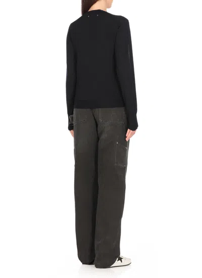 Golden Goose Black Merino Wool Sweater With Golden Applications For Women In Blue