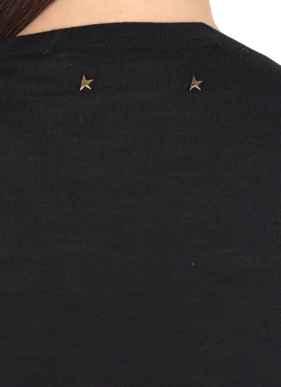 Golden Goose Black Merino Wool Sweater With Golden Applications For Women In Blue