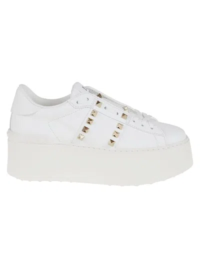 Valentino Garavani White Rockstud Elegant Sneakers With Golden Studs