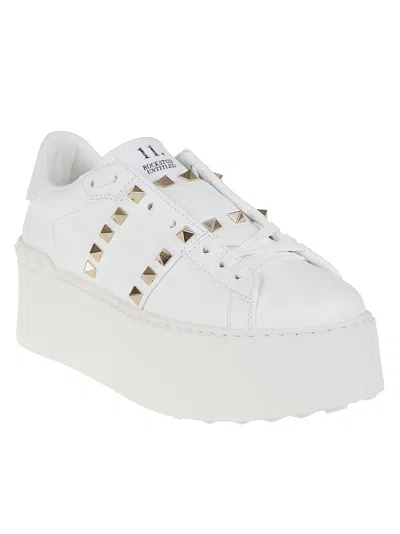 Valentino Garavani White Rockstud Elegant Sneakers With Golden Studs