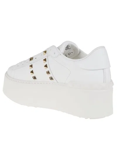 Valentino Garavani White Rockstud Elegant Sneakers With Golden Studs