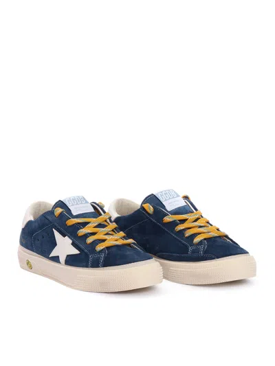 Golden Goose May Suede Sneakers With White Leather Star And Heel Tab In Blue
