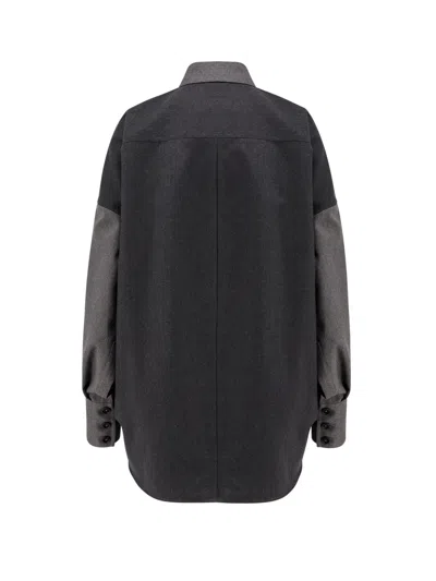 Stella Mccartney Flannel Wool Shirt With Color Block Design In Gray