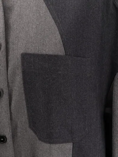 Stella Mccartney Flannel Wool Shirt With Color Block Design In Gray