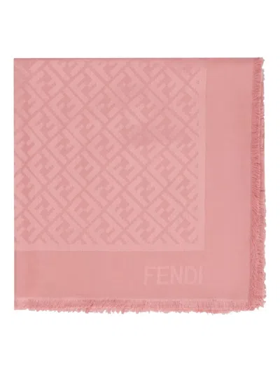 Fendi Logo-pattern Frayed-edge Shawl In Pink