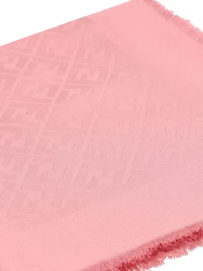 Fendi Logo-pattern Frayed-edge Shawl In Pink