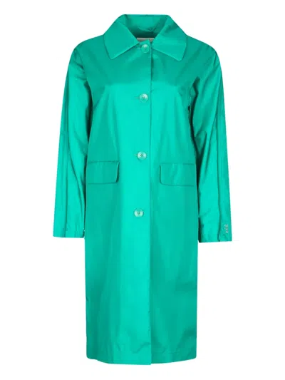 Add Button-fastening Collared Coat In Green