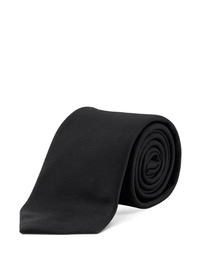 Giorgio Armani Silk Tie With 8cm Width And Diagonal Pattern In Black