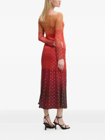 渐变色波点网纱中长连衣裙