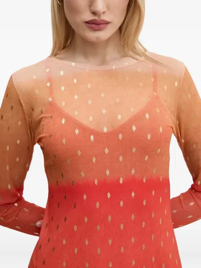 渐变色波点网纱中长连衣裙