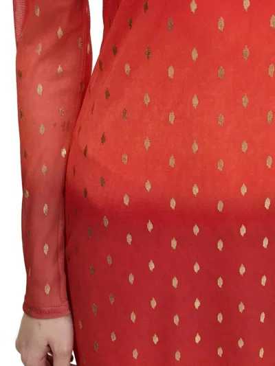 渐变色波点网纱中长连衣裙