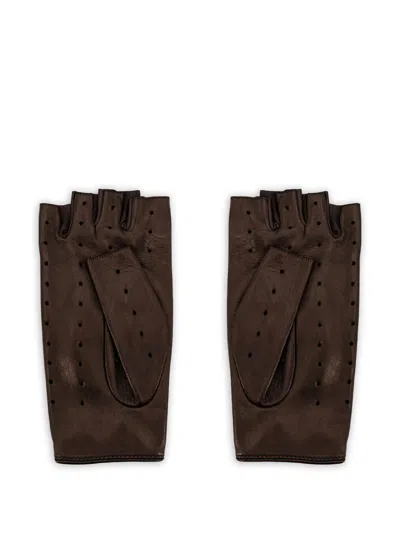 Valentino Perforated Leather Gloves In Brown