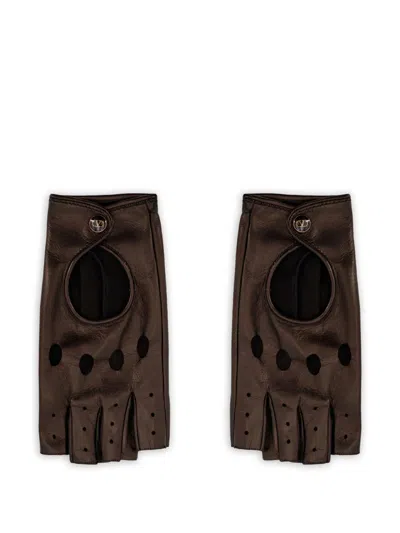 Valentino Perforated Leather Gloves In Brown