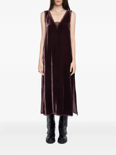 Zadig & Voltaire Womens Burgundy Renzo V-neck Silk And Velvet-blend Midi Dress Xs In Burgundy