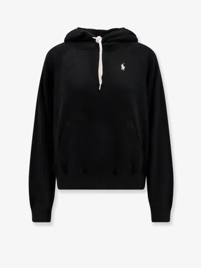 Polo Ralph Lauren Black Hoodie With Drawstring Hood And Pony Embroidery On The Front In Cotton Blend Woman In Black