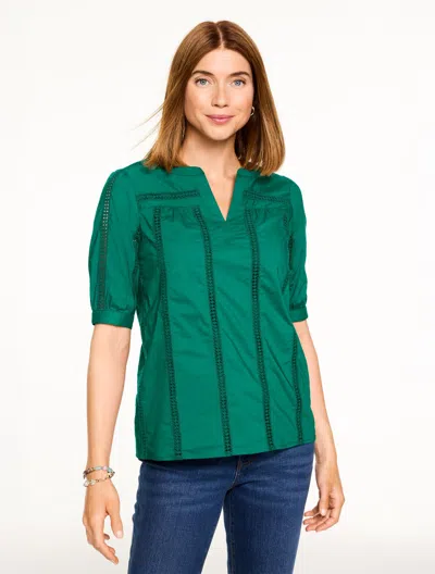 Talbots Plus Size - Embroidered Eyelet Poplin Top - Lush Green - 3x  In Green