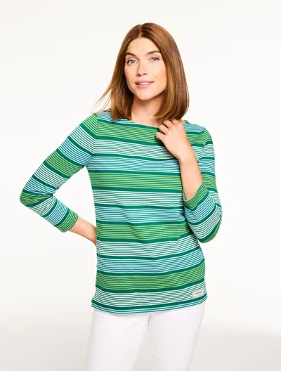 Talbots Plus Petite - Authentic  T-shirt - Honey Stripe - Lush Green - 1x In Green