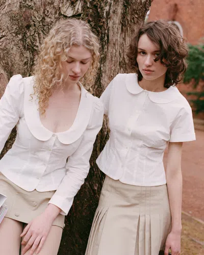 My Mum Made It Curved Collar Button Shirt In White