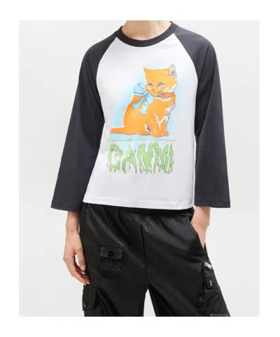 Ganni T-shirt In Cotone Bicolor  Donna In Black