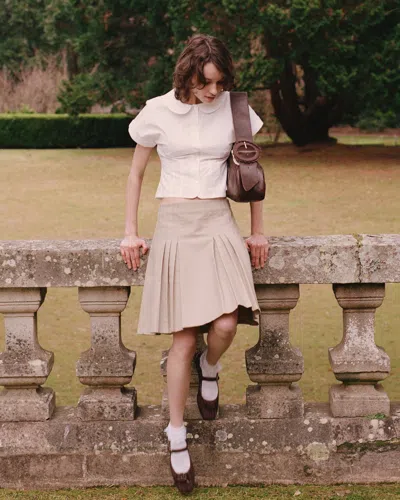 My Mum Made It Structured Box Pleat Midi Skirt In Brown