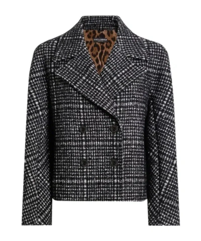 Dolce & Gabbana Short Double-breasted Checked Coat Dolce E Gabbana In Black