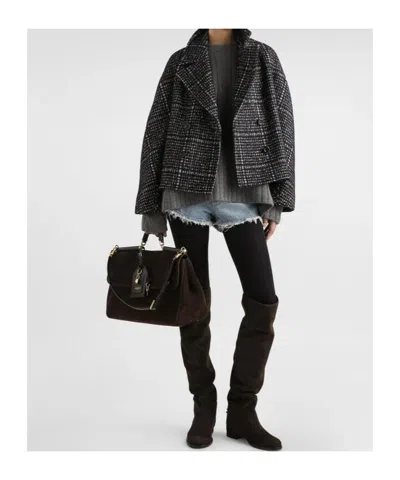 Dolce & Gabbana Short Double-breasted Checked Coat Dolce E Gabbana In Black