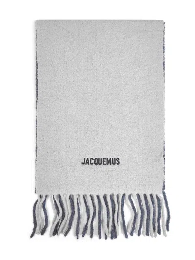 Jacquemus Moisson Embroidered Fringe Scarf In Gray