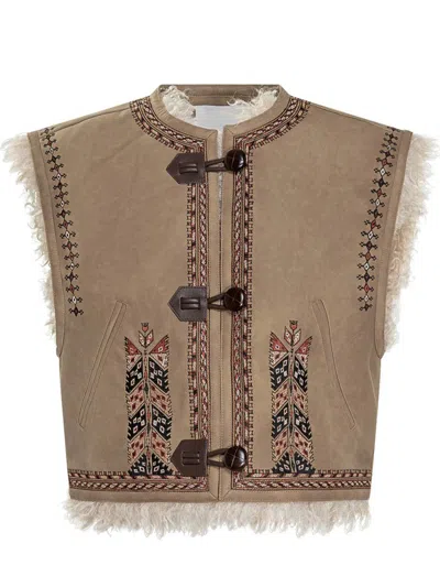 Isabel Marant Étoile Clemencia Suede Short Vest With Shearling Lining Clothing In Brown