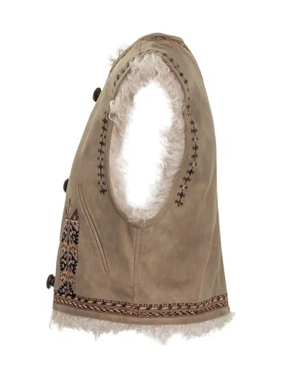 Isabel Marant Étoile Clemencia Suede Short Vest With Shearling Lining Clothing In Brown
